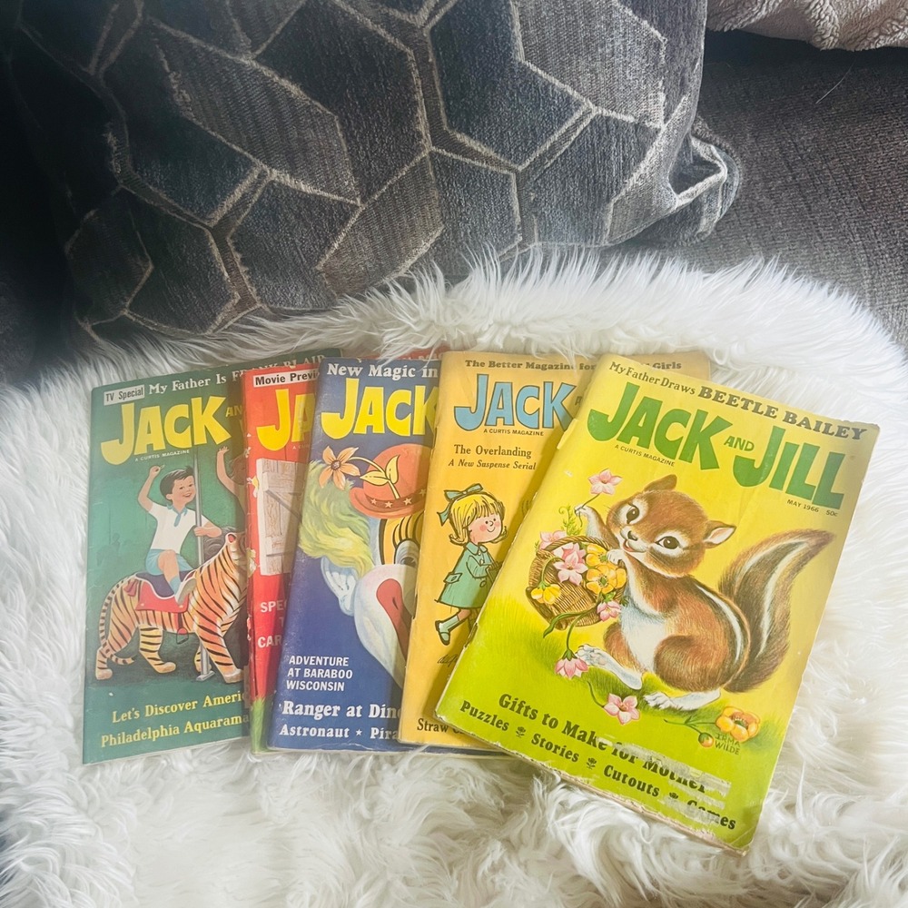 Vintage Jack and Jill Magazine 5 Lot 1965-1966 Mid Century Kids Stories Puzzle